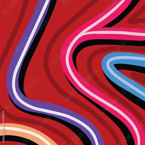 abstract wavy lines red color background vector illustration digital art
