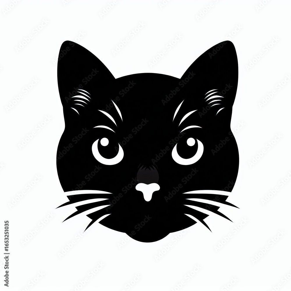 Obraz premium Stylized black cat face with big white eyes and whiskers