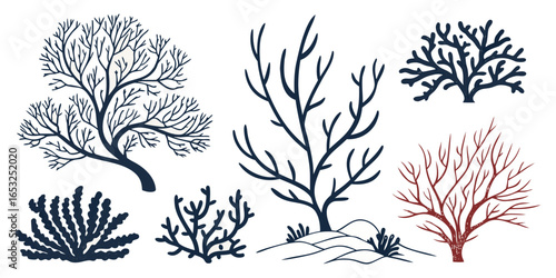 You've uploaded an image that appears to be a collection of coral silhouette illustrations. These silhouettes showcase a wide variety of coral shapes and structures, including branching corals, fan co