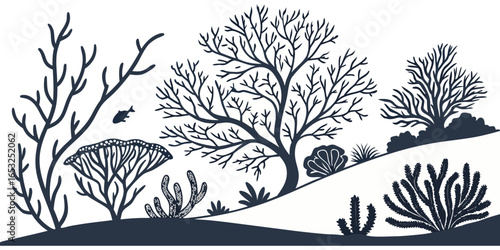 You've uploaded an image that appears to be a collection of coral silhouette illustrations. These silhouettes showcase a wide variety of coral shapes and structures, including branching corals, fan co