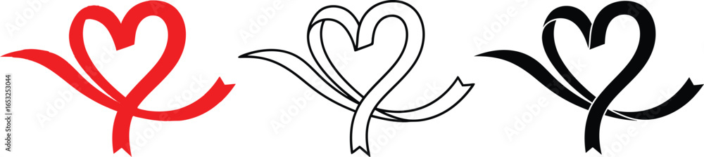 Obraz premium Heart ribbon vector illustration for valentine's day design