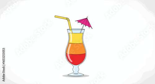 Colorful Cocktail with Straw and Umbrella Decoration.