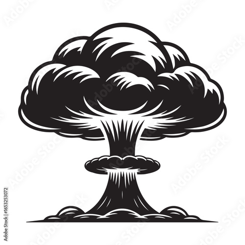 Mushroom Cloud Isolated Vector Illustration Aftermath Nuclear Explosion Silhouette Style. Vector black silhouette. with white background