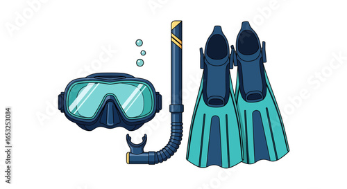 Snorkeling Gear Set: Mask Snorkel and Fins for Underwater Exploration.