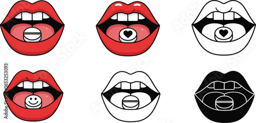 Mouth pills vector illustration set medical treatment concept