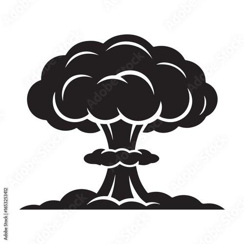 Mushroom Cloud Isolated Vector Illustration Aftermath Nuclear Explosion Silhouette Style. Vector black silhouette. with white background