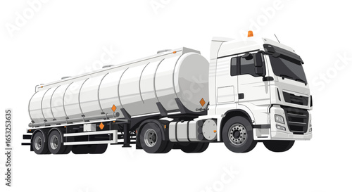 White Tanker Truck: A Large Commercial Vehicle for Liquid Transport.