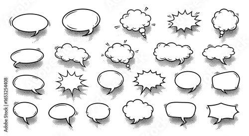 Collection of Hand-Drawn Comic Speech Bubbles and Thought Balloons.