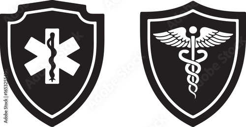 Set of shield icons and symbols in vector design