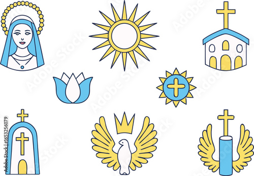Colorful Assumption of Mary Celebration Artwork. Assumption of Mary Bavaria Saarland Illustration. Traditional Assumption of Mary Religious Design. Spiritual Assumption of Mary Holiday Artwork