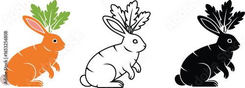 Cute rabbit carrot head drawing vector illustration design