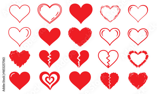 heart-illustrations-grid-love-symbols, 20 Heart Icons Collection – Red & Textured Love Symbols for Design & Vector Illustration