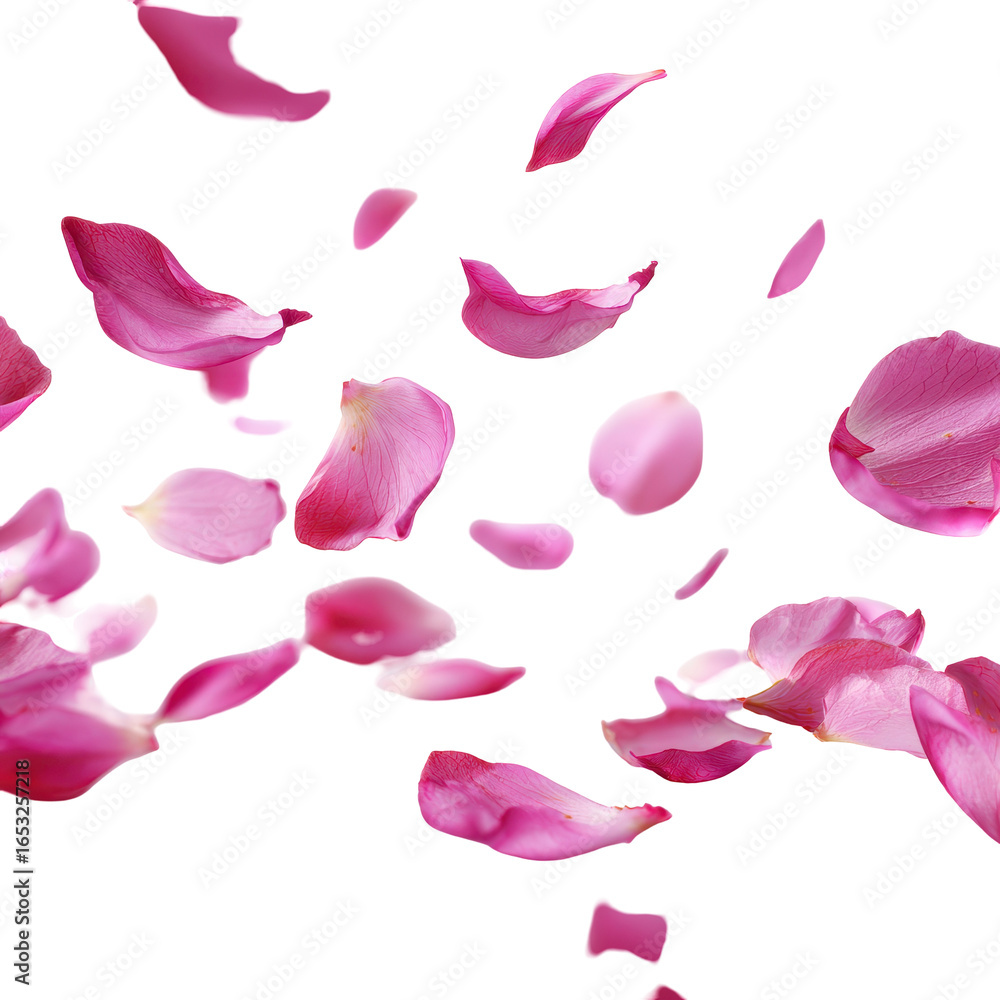 Fototapeta premium Fresh rose petals scatter beautifully in the air, capturing the essence of romance and celebration