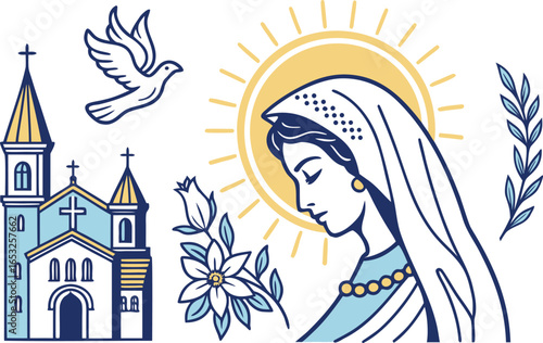 Colorful Assumption of Mary Celebration Artwork. Assumption of Mary Bavaria Saarland Illustration. Traditional Assumption of Mary Religious Design. Spiritual Assumption of Mary Holiday Artwork