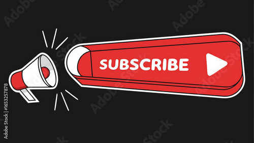 Red Subscribe Button with Play Icon and Megaphone on Black Background