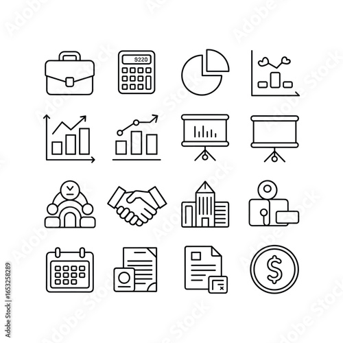 Business and finance icon set with hand drawn style