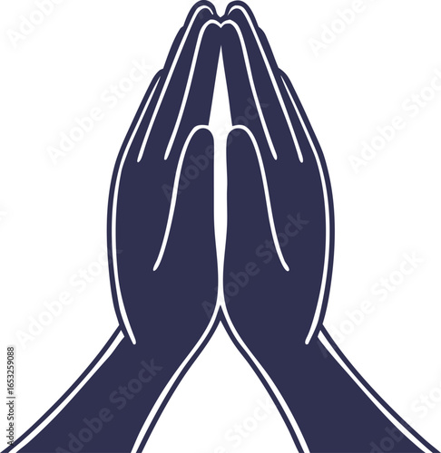 Praying Hands Symbol With Dark Blue Outline And White Background prayer hands together