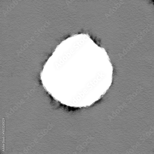 Artistic gray watercolor paper texture with an organic torn hole in the center. High-resolution hand-painted look, perfect for overlays, scrapbooking, digital mockups, and creative compositions.
