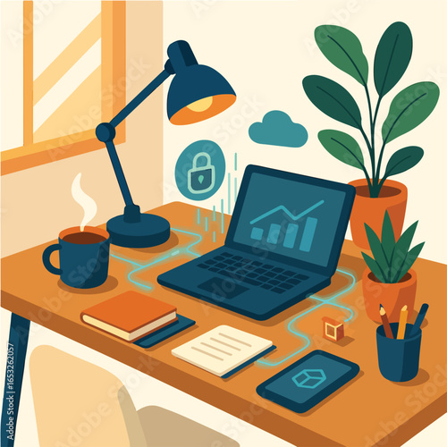 Cozy home office setup illustration
