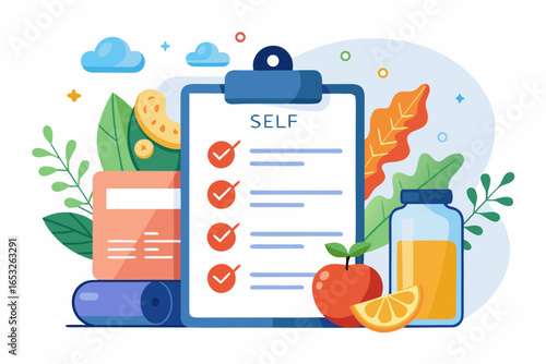 SelfCare Checklist with Healthy Lifestyle Elements.