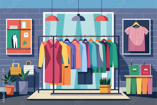 Colorful Clothing Display Rack in Boutique.