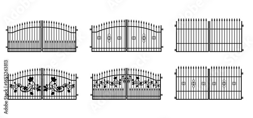 Wrought, iron gates silhouette set - vector illustration