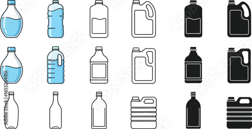 Vector illustration of plastic bottles and containers set