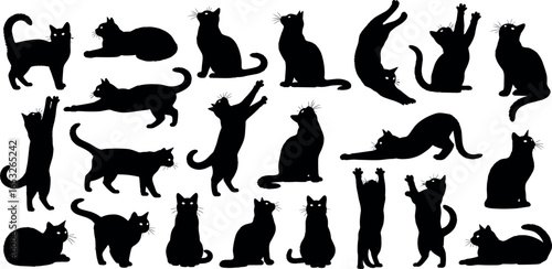 Collection of Black Cat Silhouettes in Various Poses A Playful and Elegant Design Element