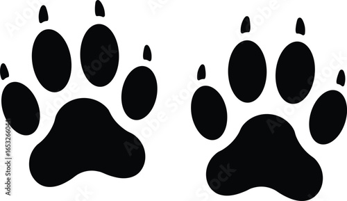 Black paw print vector, animal footprint symbol, dog cat track icon, pet silhouette illustration, wildlife mark