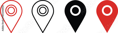 Location pin icon set, GPS marker symbols for map navigation, direction, travel, destination, geolocation design
