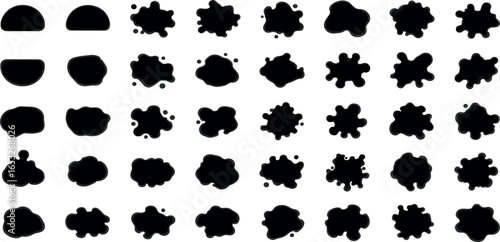 Collection of 30 Black Ink Splatter Shapes Perfect for Design Projects