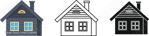 Cartoon house vector illustration different style views