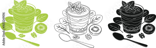 Healthy green smoothie recipe vegan breakfast illustration