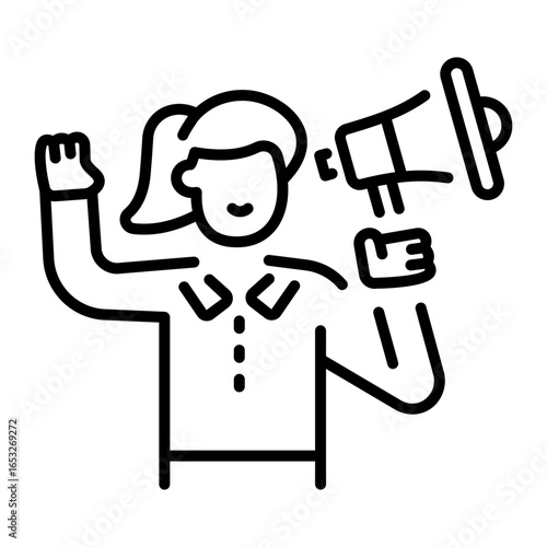 Linear icon denoting protestor holding a megaphone 