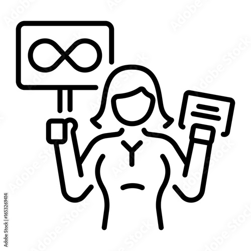 Line style icon showing activist with protest sign