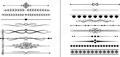 Set of elegant ornamental line dividers and vintage page rule elements. A beautiful collection of calligraphic flourishes for design.