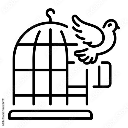 An outline icon of breaking cage liberation concept