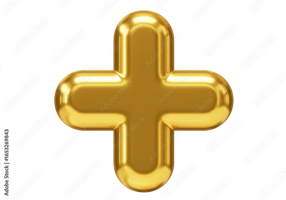 Fototapeta premium 3d rendered golden plus sign on black background on transparent background