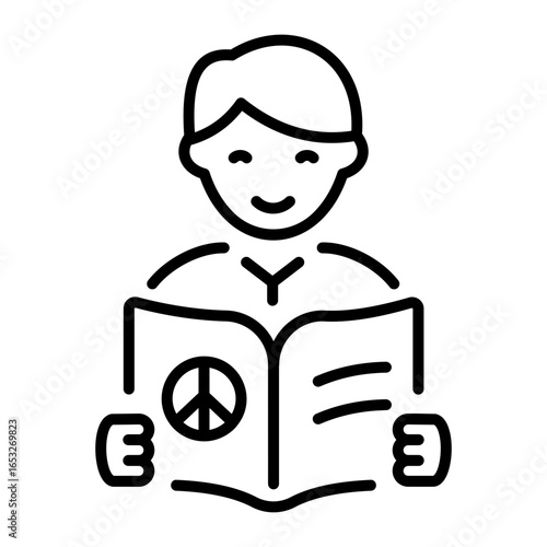 A linear style icon showing peace book knowledge