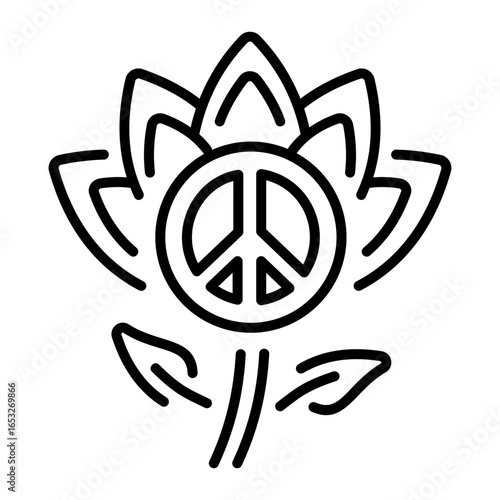 A linear style icon depicting a peace flower 
