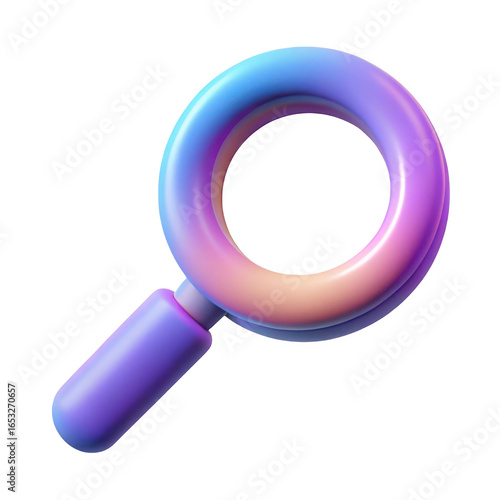 Iridescent 3d magnifying glass icon isolated on transparent background