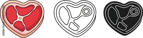 Heart shaped steak vector illustration food concept art