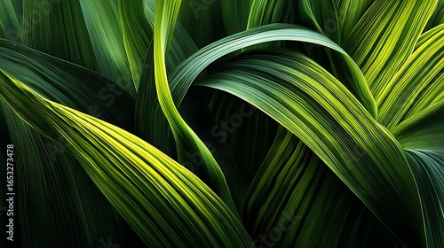 Green and yellow leaves with a dark background, creating a vibrant and natural setting.