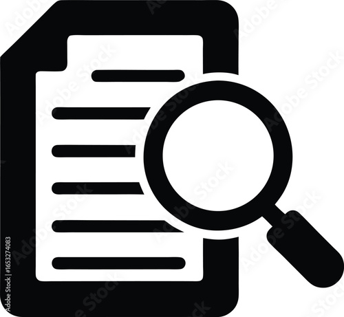 Document with magnifying glass icon isolated on white background