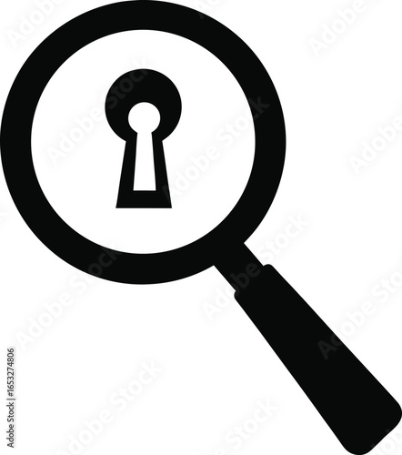 Magnifying glass with keyhole symbol isolated on white background