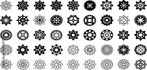 A diverse set of intricate circular geometric icons featuring gear, mandala, and abstract star shapes for design elements.
