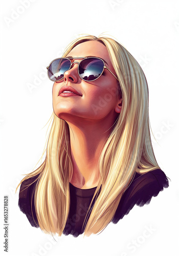 Wallpaper Mural Blonde Woman in Aviator Sunglasses Looking Upwards Torontodigital.ca