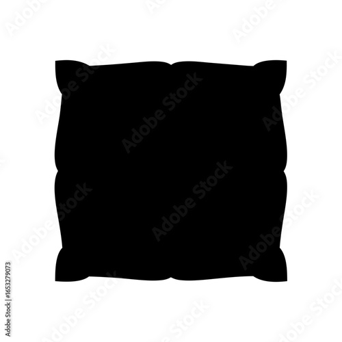 Solid black silhouette of a fluffy, comfortable and inviting square pillow