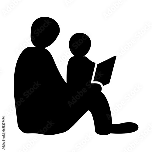 Silhouette of person reading with child on their lap, representing family literacy