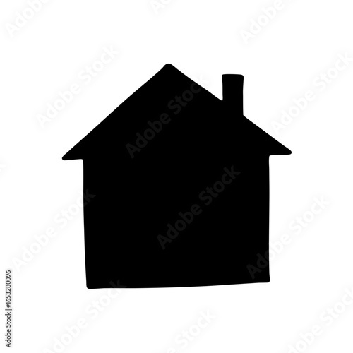 Simple black house silhouette against white background, representing home and property